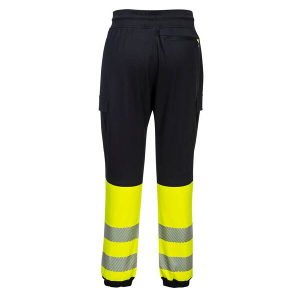 Čierno-žlté reflexné nohavice Portwest PW3 Hi-Vis Flexi – pohľad zozadu