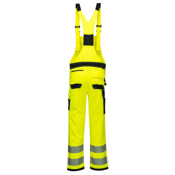 Žlto-čierne reflexné nohavice na traky Portwest PW3 PW344 – pohľad zozadu