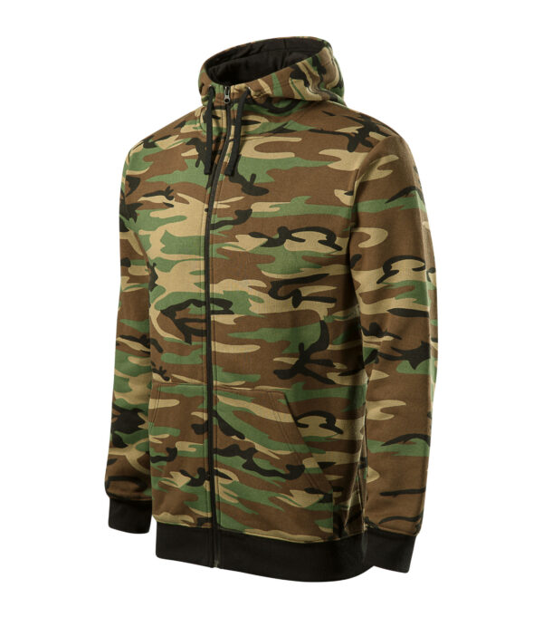 Pánska mikina MALFINI Camo Zipper v maskáčovom vzore s kapucňou a zipsom – pohľad zboku