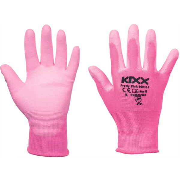 Ružové nylonové rukavice KIXX PRETTY PINK s polyuretánovou dlaňou, pár