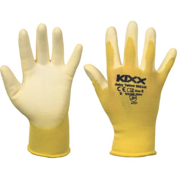 Žlté nylonové rukavice KIXX JUICY YELLOW s polyuretánovou dlaňou, pár