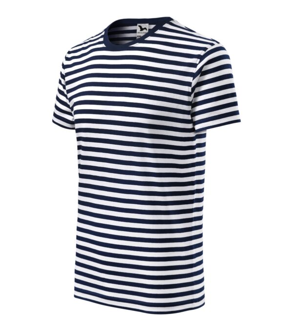 Unisex tričko MALFINI Sailor 803 s bielo-tmavomodrými pruhmi – pohľad šikmo spredu