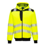 Žlto-čierna reflexná mikina s kapucňou na zips Portwest PW327