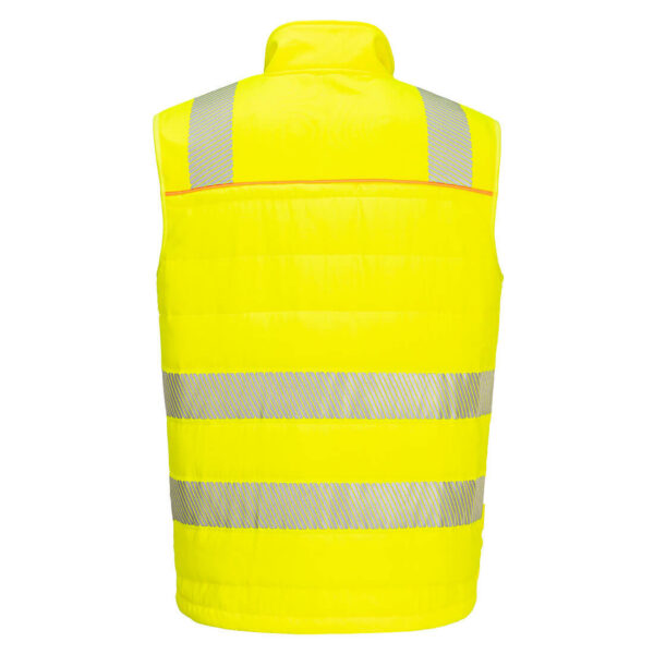 Žltá reflexná vesta Portwest DX479 – pohľad zozadu s reflexnými pásmi