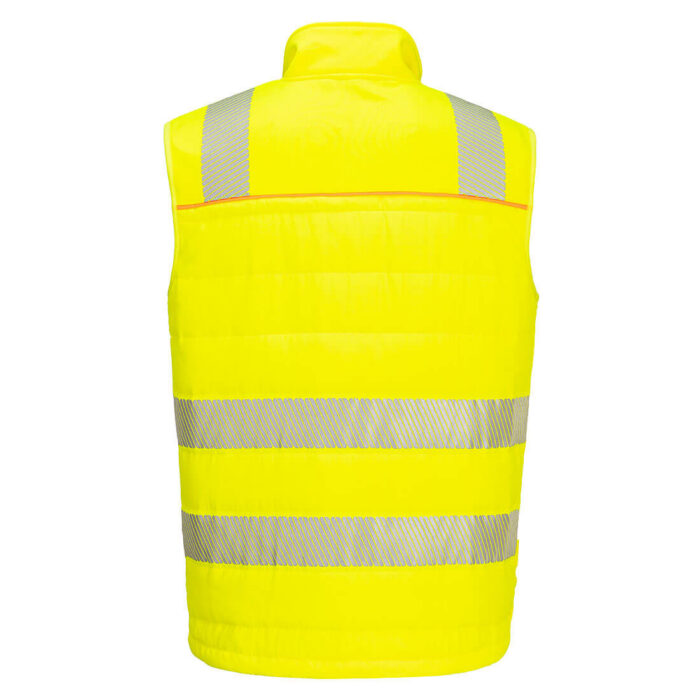 Žltá reflexná vesta Portwest DX479 – pohľad zozadu s reflexnými pásmi