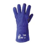 Modré kožené zváračské rukavice CXS PATON BLUE, pohľad na chrbát ruky